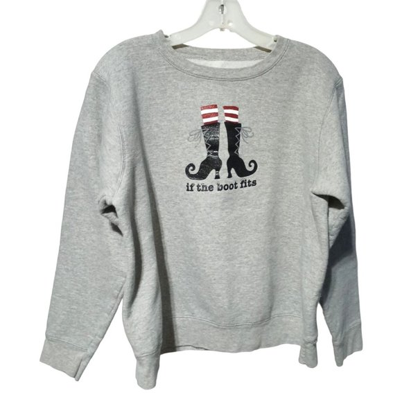 Christmas Halloween Sweatshirt Hanes Womens Size XL If The Boot Fits Gray Long S - Picture 2 of 5